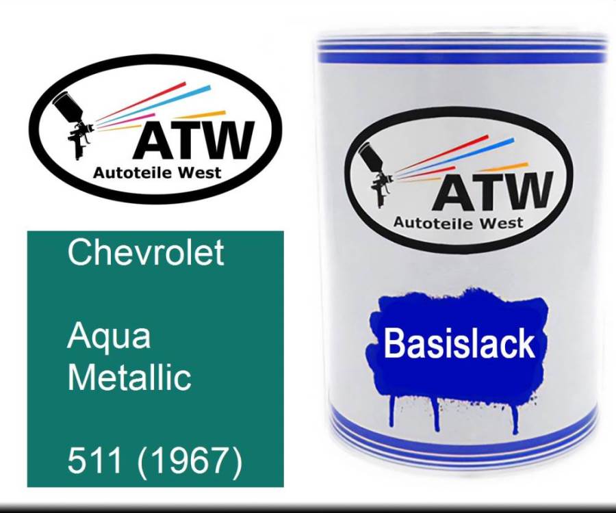 Chevrolet, Aqua Metallic, 511 (1967): 500ml Lackdose, von ATW Autoteile West.